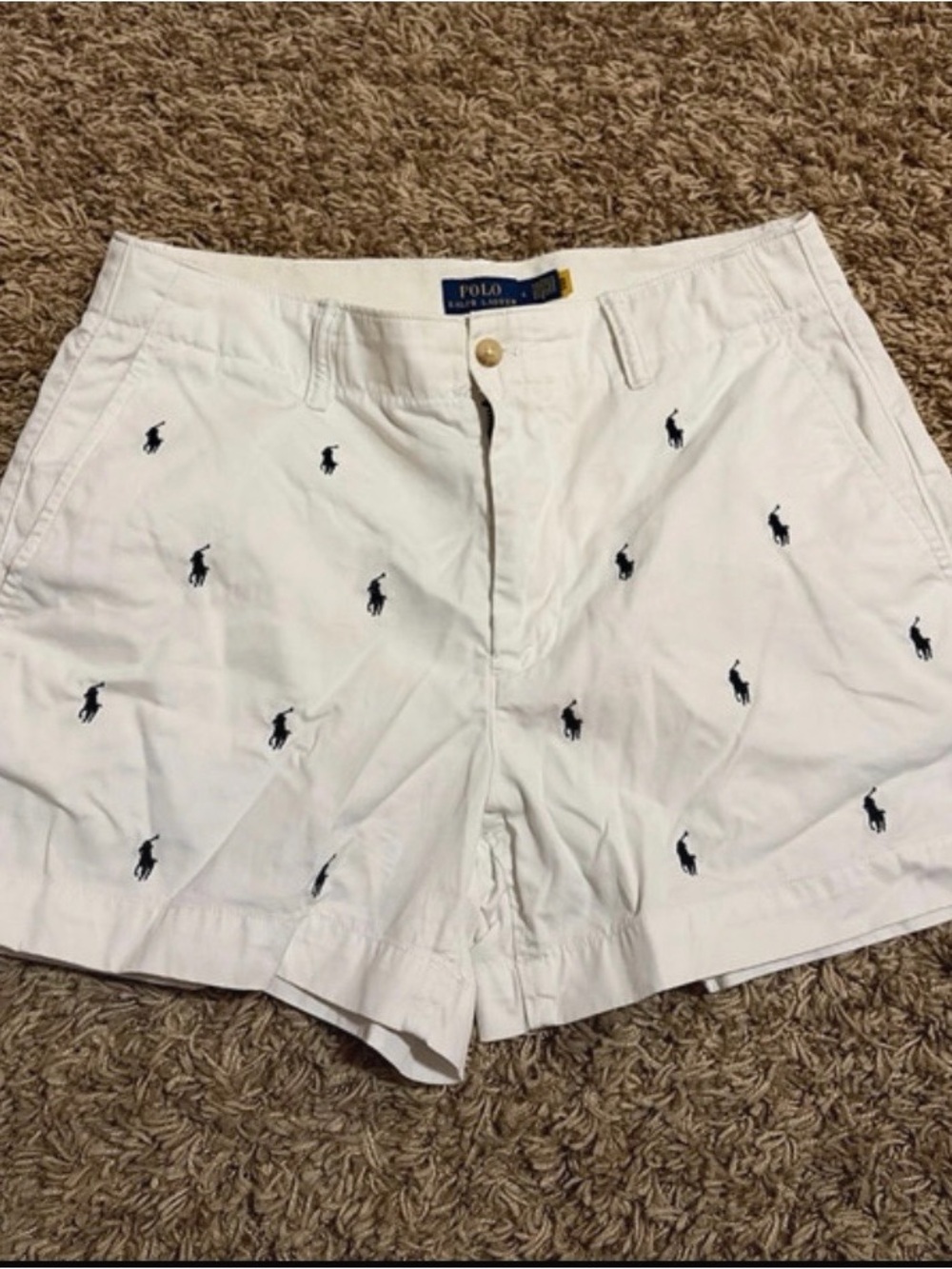Ralph Lauren White Cotton Embroidered Pony Shorts